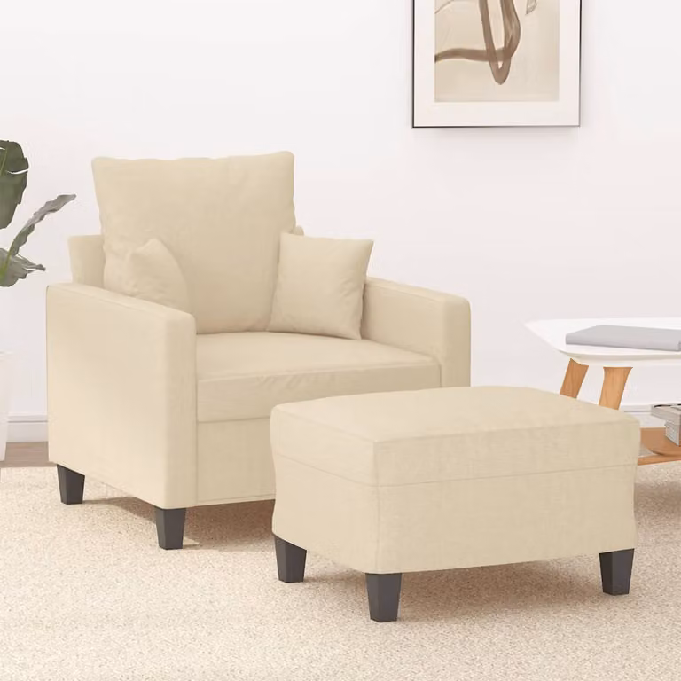 Poltrona relax con poggiapiedi vidaXL in tessuto beige con braccioli e struttura moderna