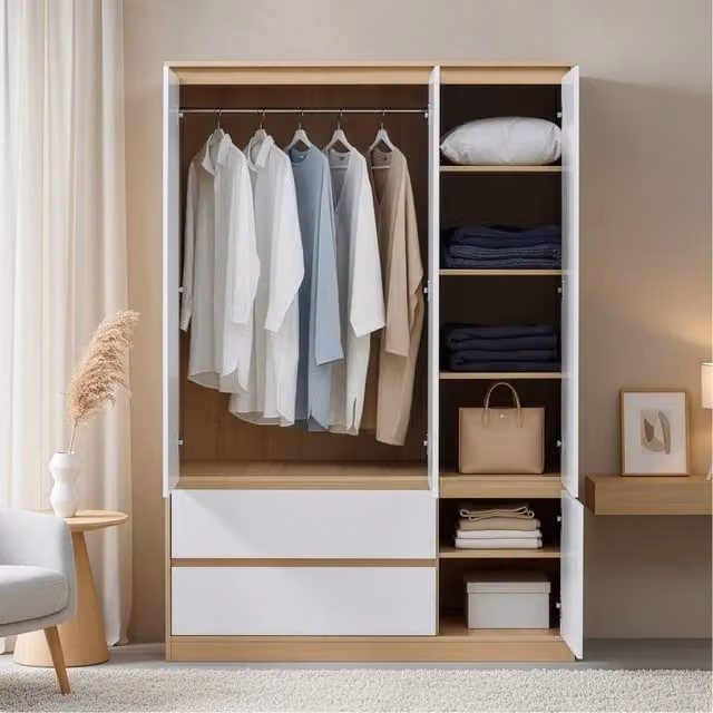 Armadio Guardaroba Bastheim con 6 Scomparti 176 x 120 x 52 cm Effetto Rovere [en.casa]