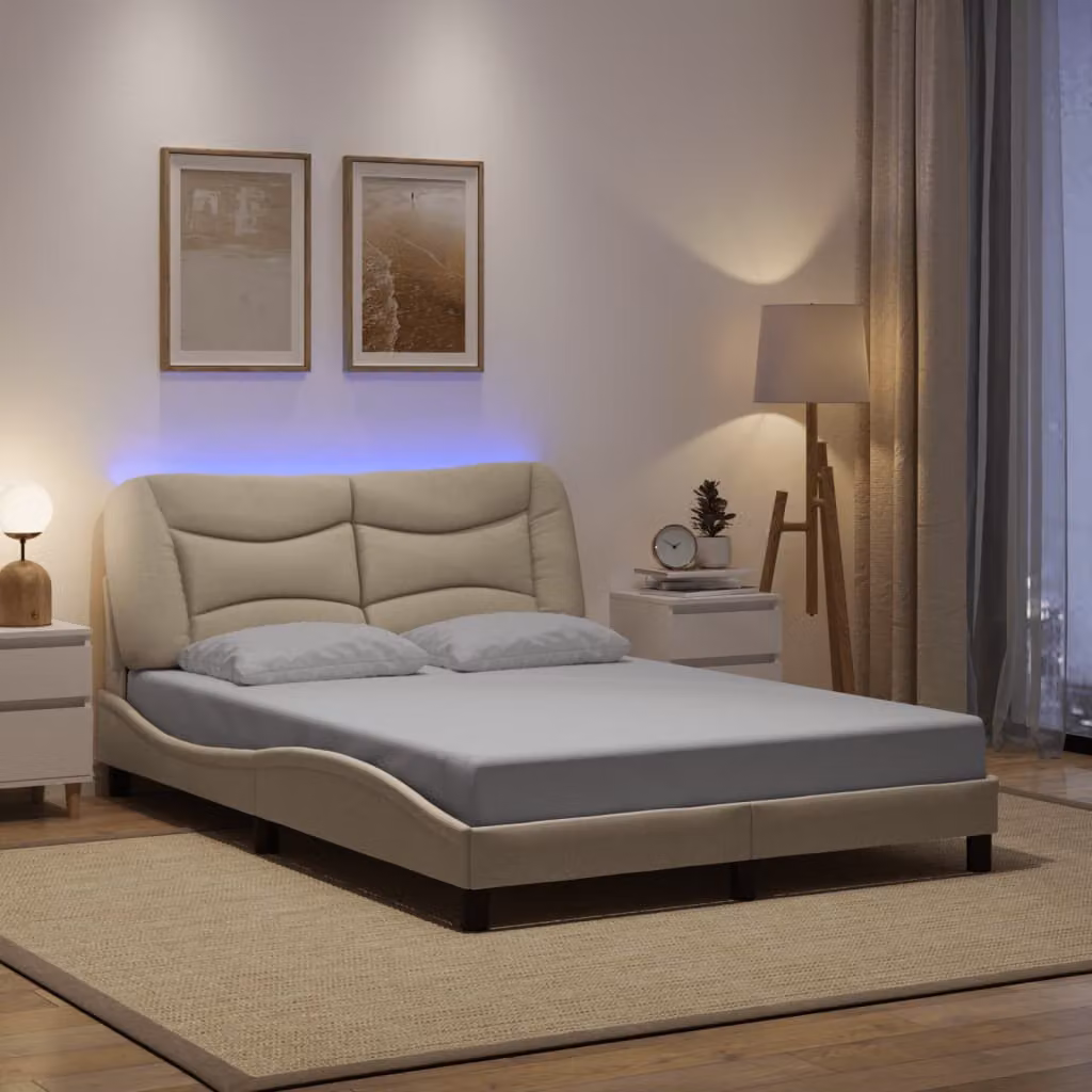 vidaXL Giroletto Hvar con LED e porta USB in tessuto beige L 140 x P 200 cm – 1