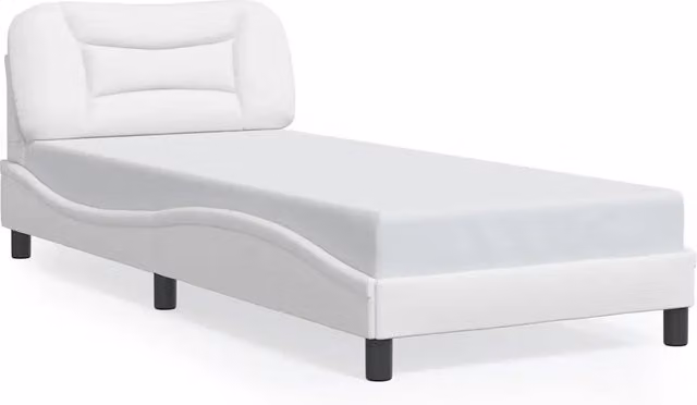 Letto singolo | Letto per adulti | Giroletto senza Materasso Hvar Bianco 90x200 cm in Similpelle
