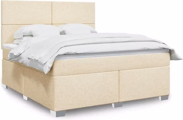 Letto Ibrido vidaXL con Giroletto a Molle e Materasso in Tessuto Beige e Bianco L/P: 180 x 200 cm