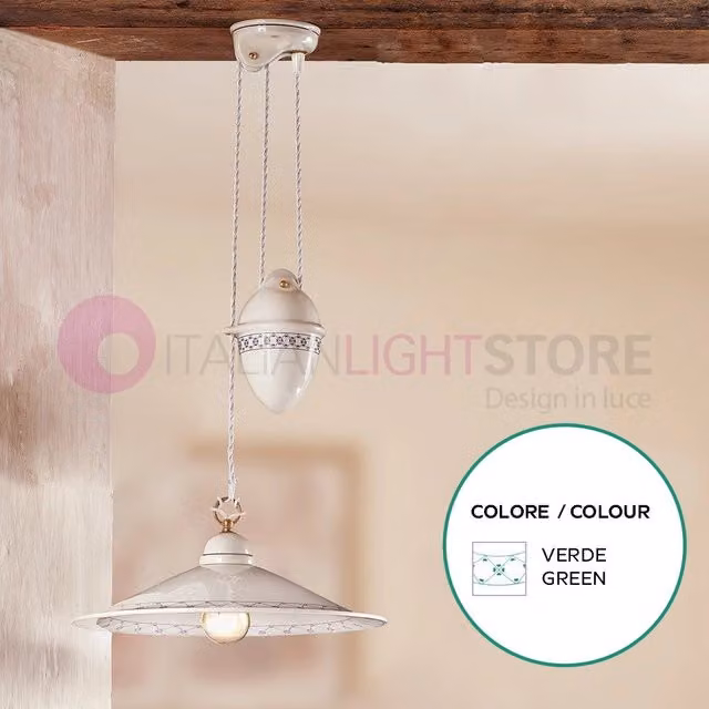 FIESOLE Saliscendi Sospensione Ceramica d. 43 Rustica Country COLORE DECORI: VERDE