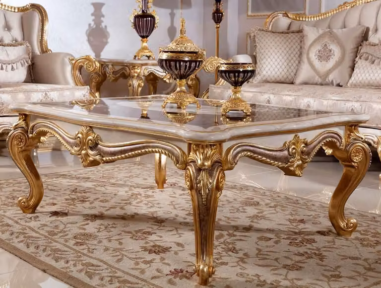 Casa Padrino tavolino barocco bianco / marrone / oro - Sontuoso tavolo da salotto in stile barocco - Mobili da salotto in stile barocco - Mobili barocchi - Arredamento da salotto barocco