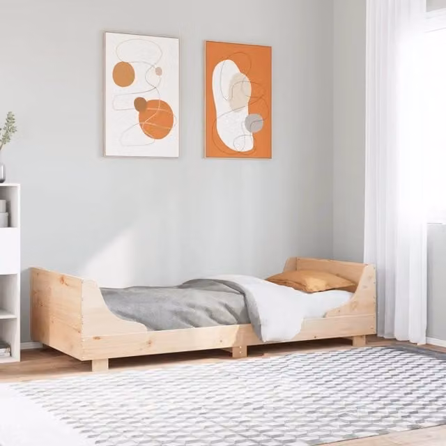 Struttura Letto in Legno Massello di Pino Design Mania, L 100 x P 200 cm, Colore Marrone Naturale con Doghe Fisse