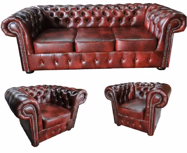 Chesterfield Sofagarnitur Sofa Couch Polster Sitz 3+2+1 Garnitur Ledersofa Napo1