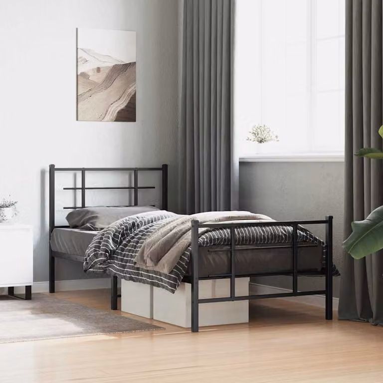 vidaXL Giroletto in metallo nero con testiera e pediera L/P/H: 200 x 90 x 95 cm