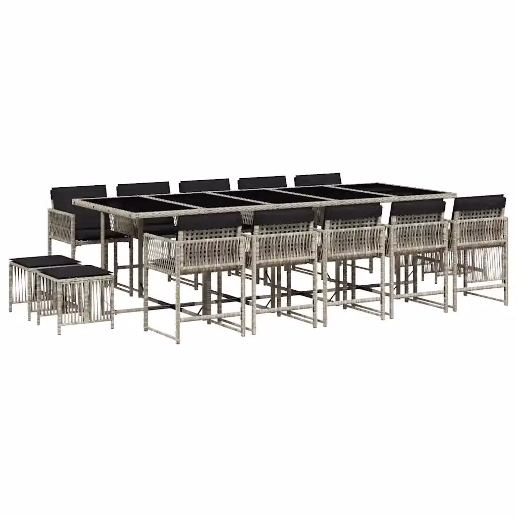 vidaXL Set da Pranzo da Giardino 15 pz in Polyrattan con Cuscini Grigio Antracite e Piano in Vetro – 2