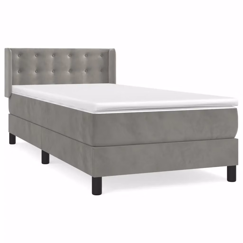 vidaXL Giroletto a Molle con Materasso in Velluto Grigio Chiaro L/P/H: 80 x 200 x 30 cm – 2