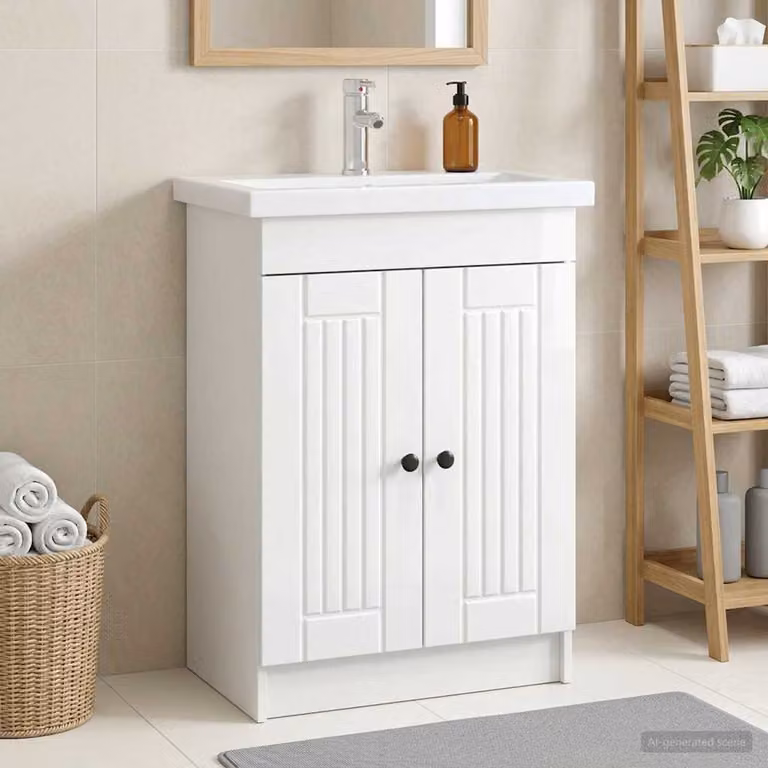 Mobiletto da bagno sotto il lavello vidaXL Bianco Lucido con ante a battente e ripiani interni