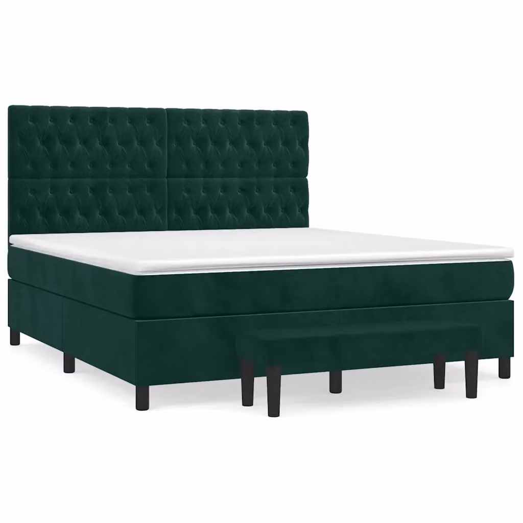 Giroletto a Molle con Materasso Ibrido vidaXL in Velluto Verde Scuro L: 180 cm, P: 200 cm, H: 128 cm – 2