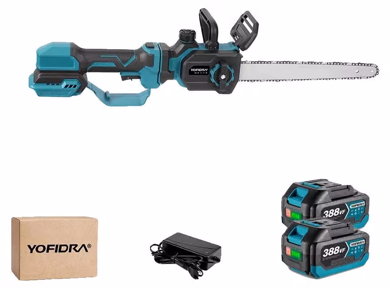 Troncatrice a catena, motore brushless, alta efficienza, set con 2 batterie