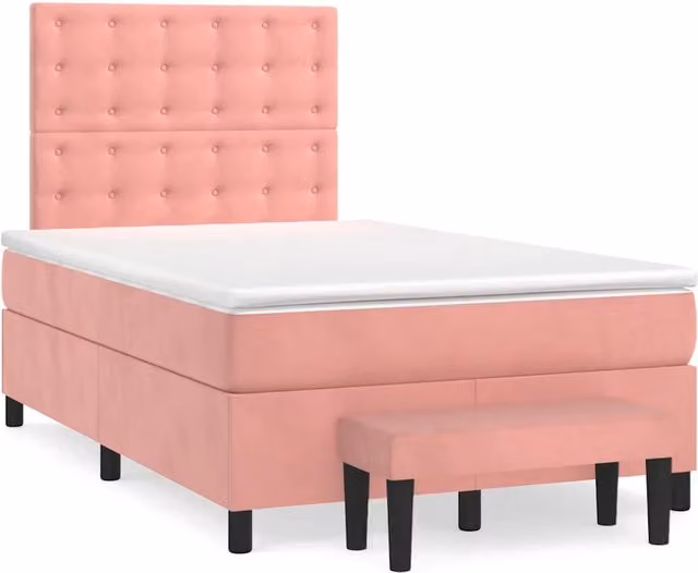 Letto con Giroletto a Molle e Materasso Ibrido vidaXL in Velluto Rosa e Bianco L/P/H: 120 x 200 cm