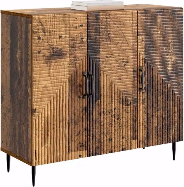 Credenza moderna in legno ingegnerizzato marrone con design geometrico opaco L: 89 cm, P: 34,5 cm, H: 80 cm