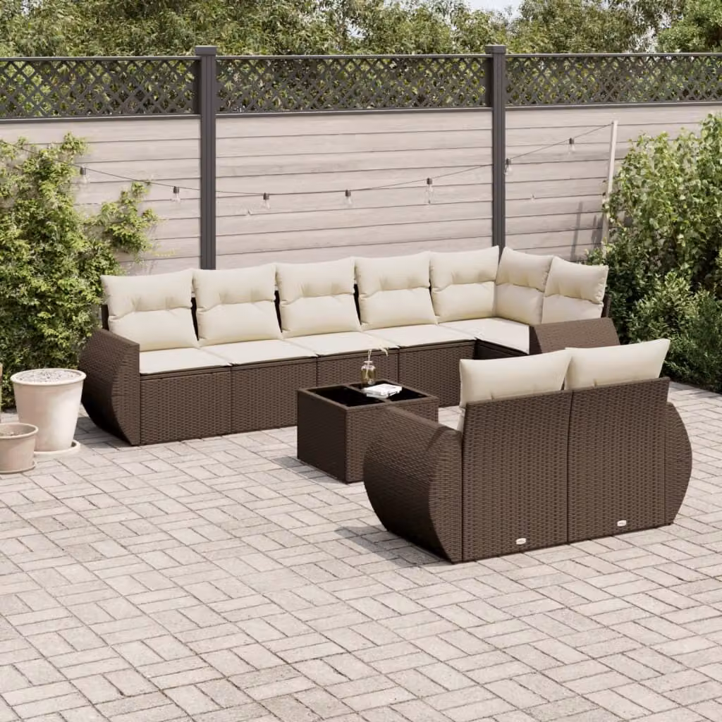 Maison Exclusive - Set Divani da Giardino 9pz con Cuscini Marrone in Polyrattan