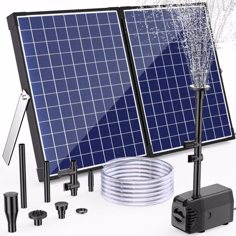 Fontana da giardino a energia solare - Potenza: 35 W - Portata: 1500 litri all'ora - Materiale: ABS - Colore: nero