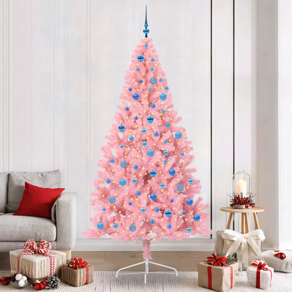 Albero di Natale artificiale moderno vidaXL con luci LED bianco caldo Rosa 240 cm in PVC e metallo