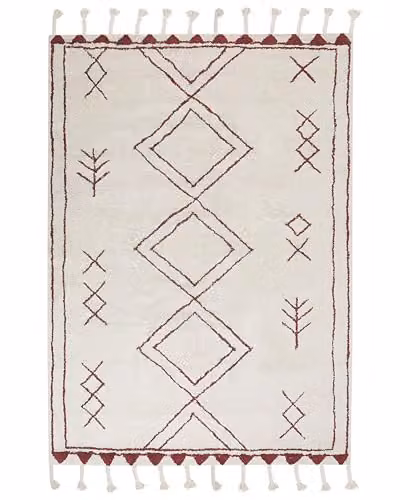 Tappeto cotone bianco sporco e rosso scuro 160 x 230 cm motivo geometrico