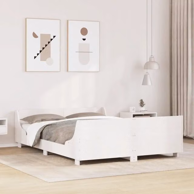 Letto singolo vidaXL in legno massello di pino bianco con doghe fisse L/P/H: 120 x 200 x 123,5 cm