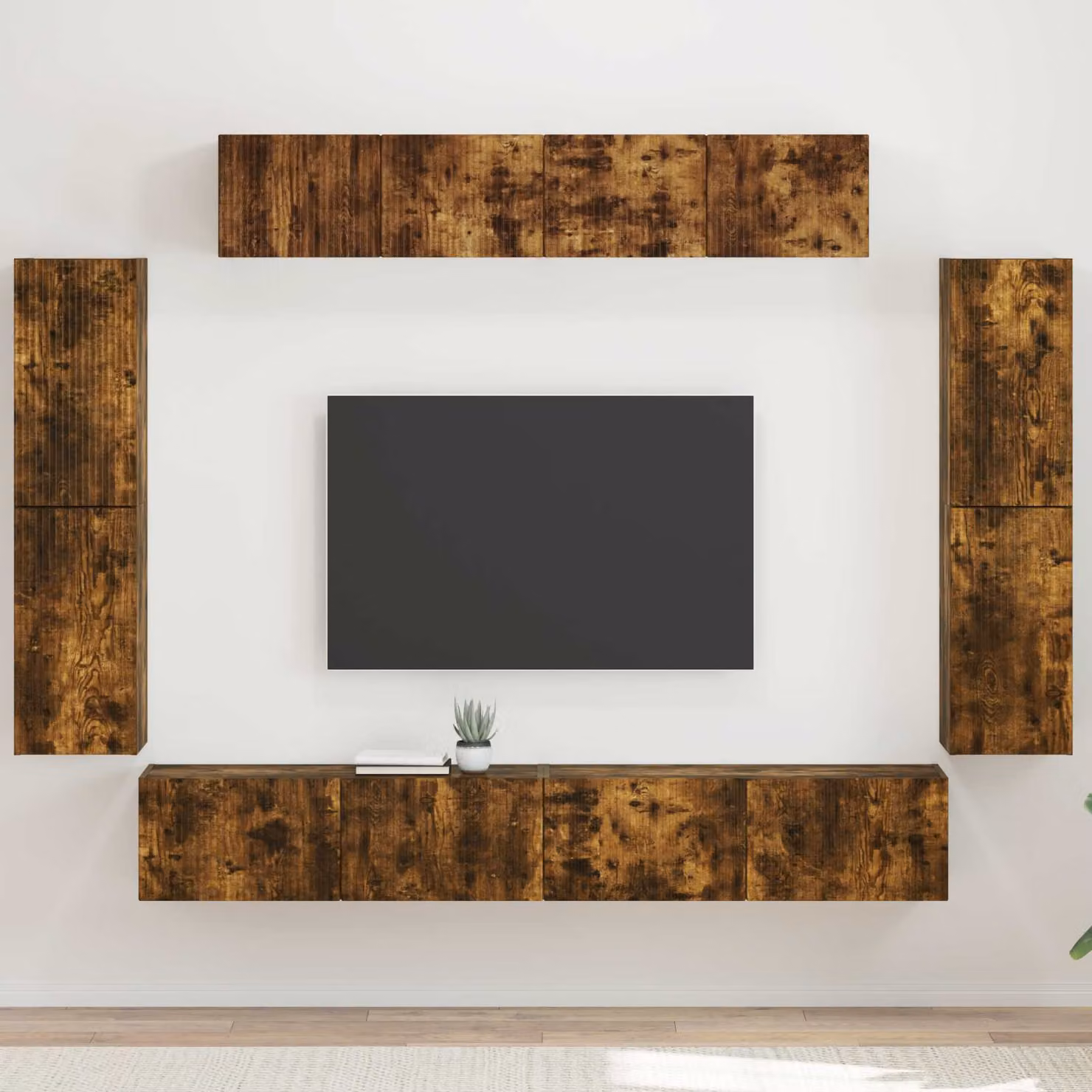 Mobile TV vidaXL in legno ingegnerizzato Rovere Fumé marrone con 8 scomparti per il tuo soggiorno – 1