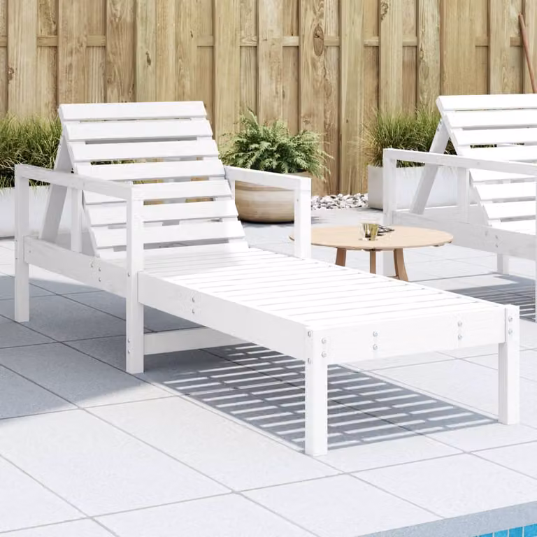 vidaXL Lettino Prendisole in Legno di Pino Bianco con Poggiatesta Regolabile L: 199,5 cm, P: 62 cm, H: 55 cm