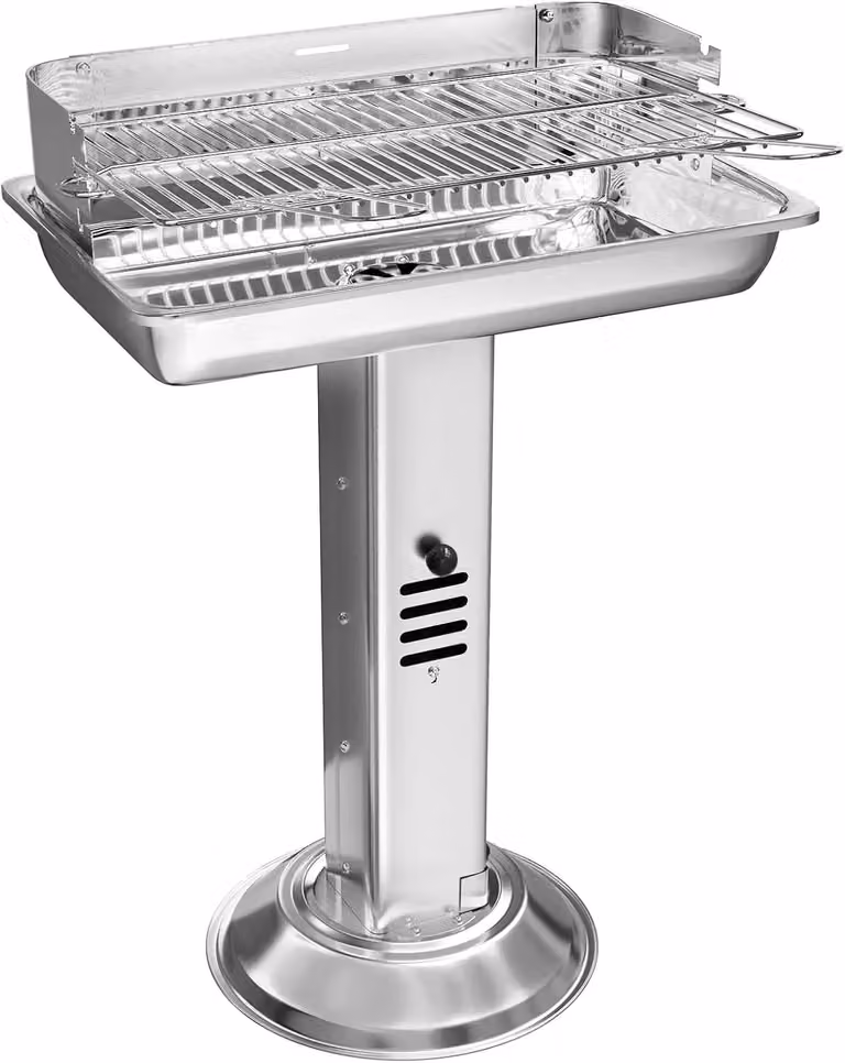Griglia per barbecue in acciaio inossidabile, modello a colonna, con griglia cromata, portatile, ideale per barbecue, spiaggia e campeggio - colore argento