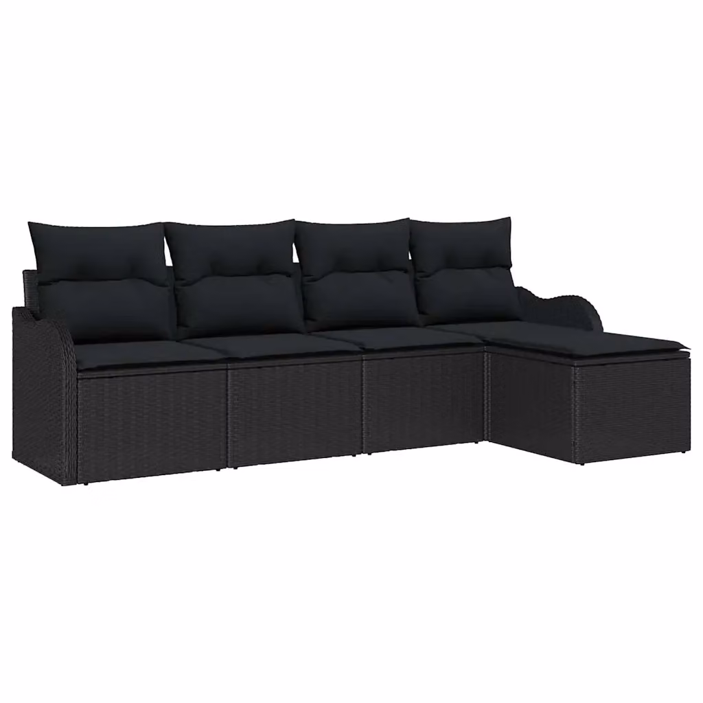 Set Divano da Giardino vidaXL 5 Pezzi in Polyrattan Nero con Cuscini e Struttura in Acciaio – 2