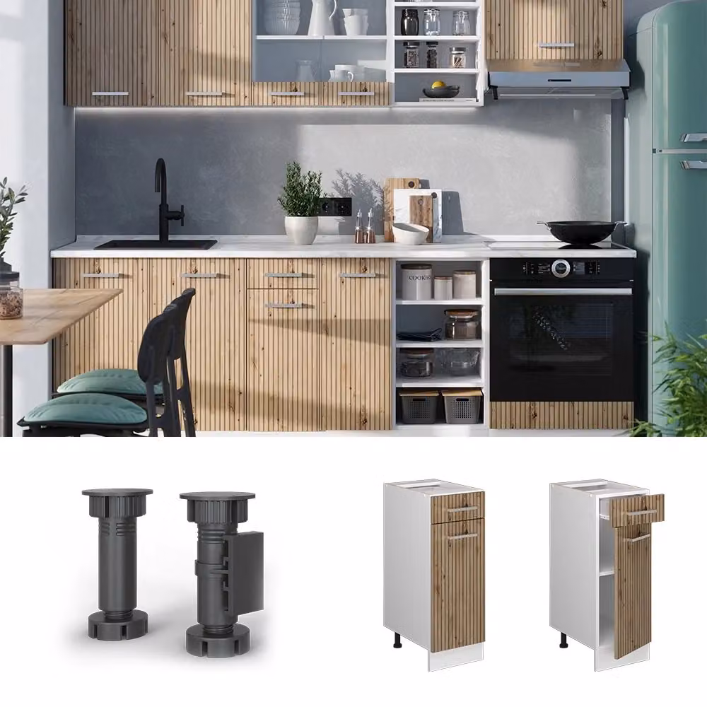 Mobiletto base per cucina R-Line Vicco Rovere e Bianco L: 30 cm, P: 60 cm, H: 81,6 cm – 2