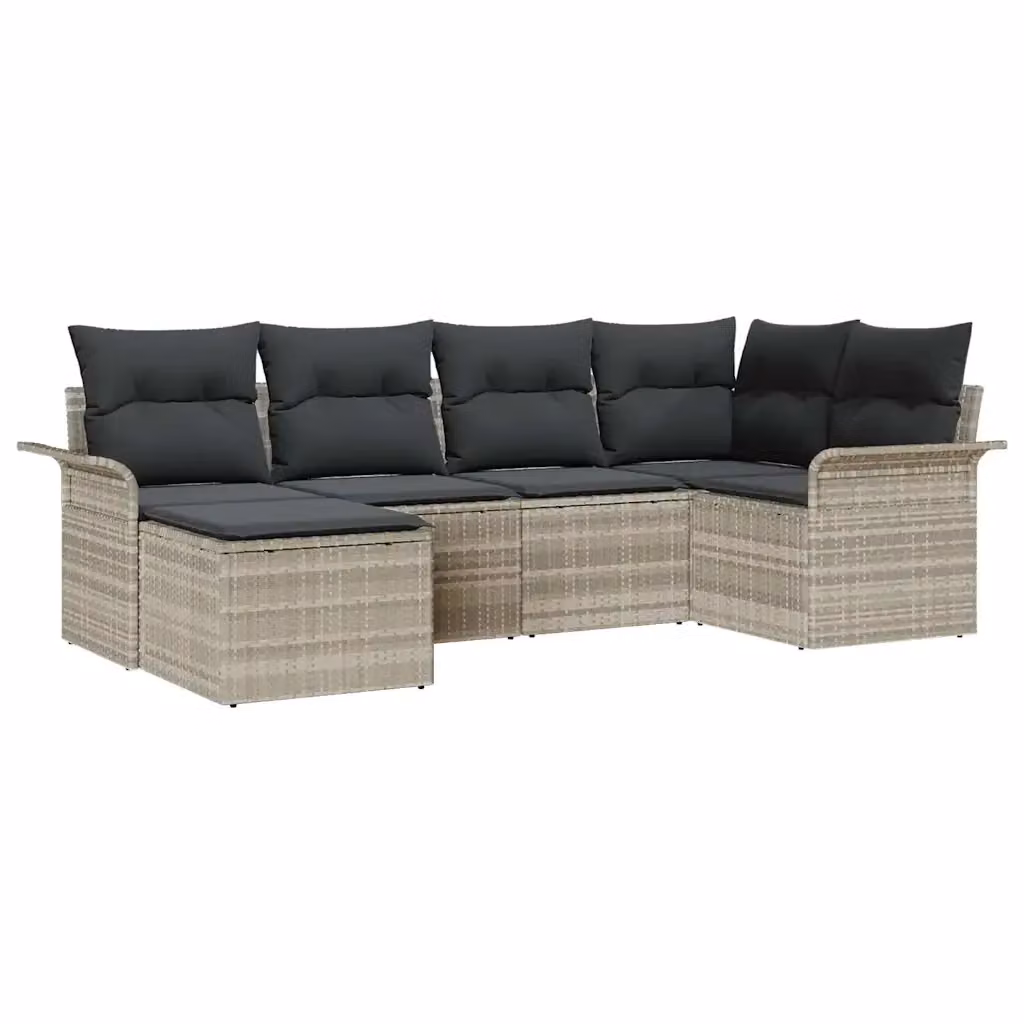 Set Divano da Giardino 6 pz vidaXL Grigio con Tavolino e Ottoman in Polyrattan e Acciaio – 2