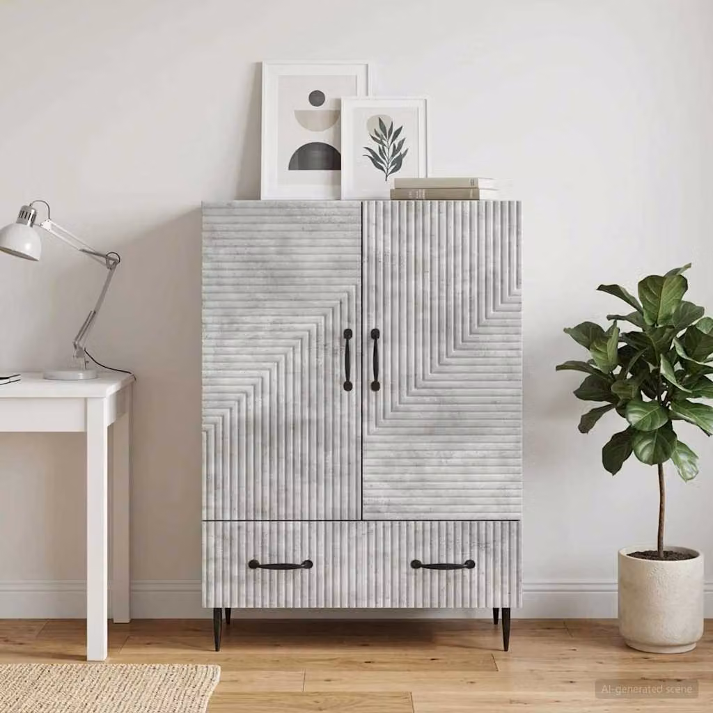 Credenza moderna vidaXL in legno ingegnerizzato e metallo, Grigio Cemento, L 66 x P 34,5 x H 95 cm