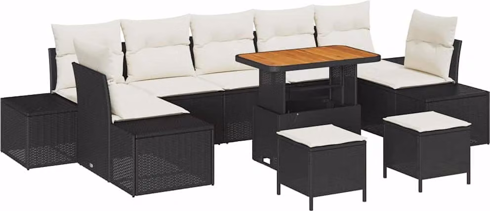 Set Divano da Giardino con cuscino 10 pcs Nero polyrattan