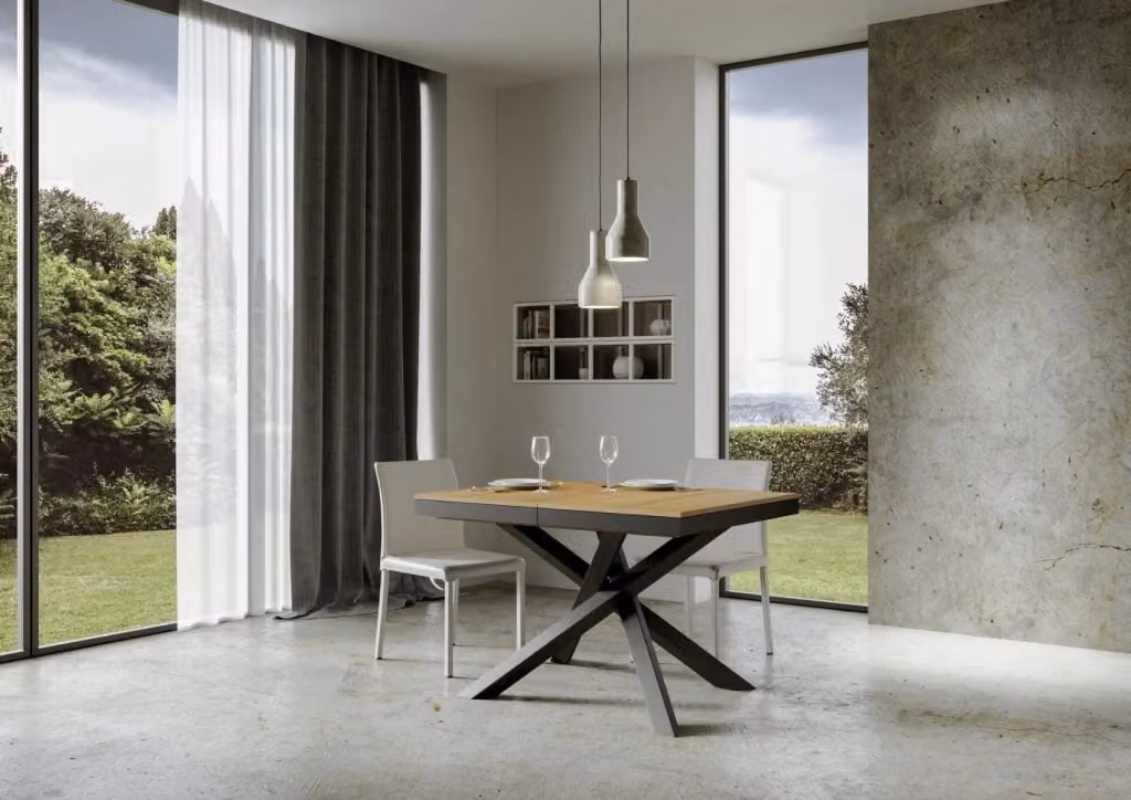 Tavolo da pranzo allungabile Volantis Evolution in legno di quercia naturale e metallo, L/P/H: 120-380 x 90 x 77 cm – 2