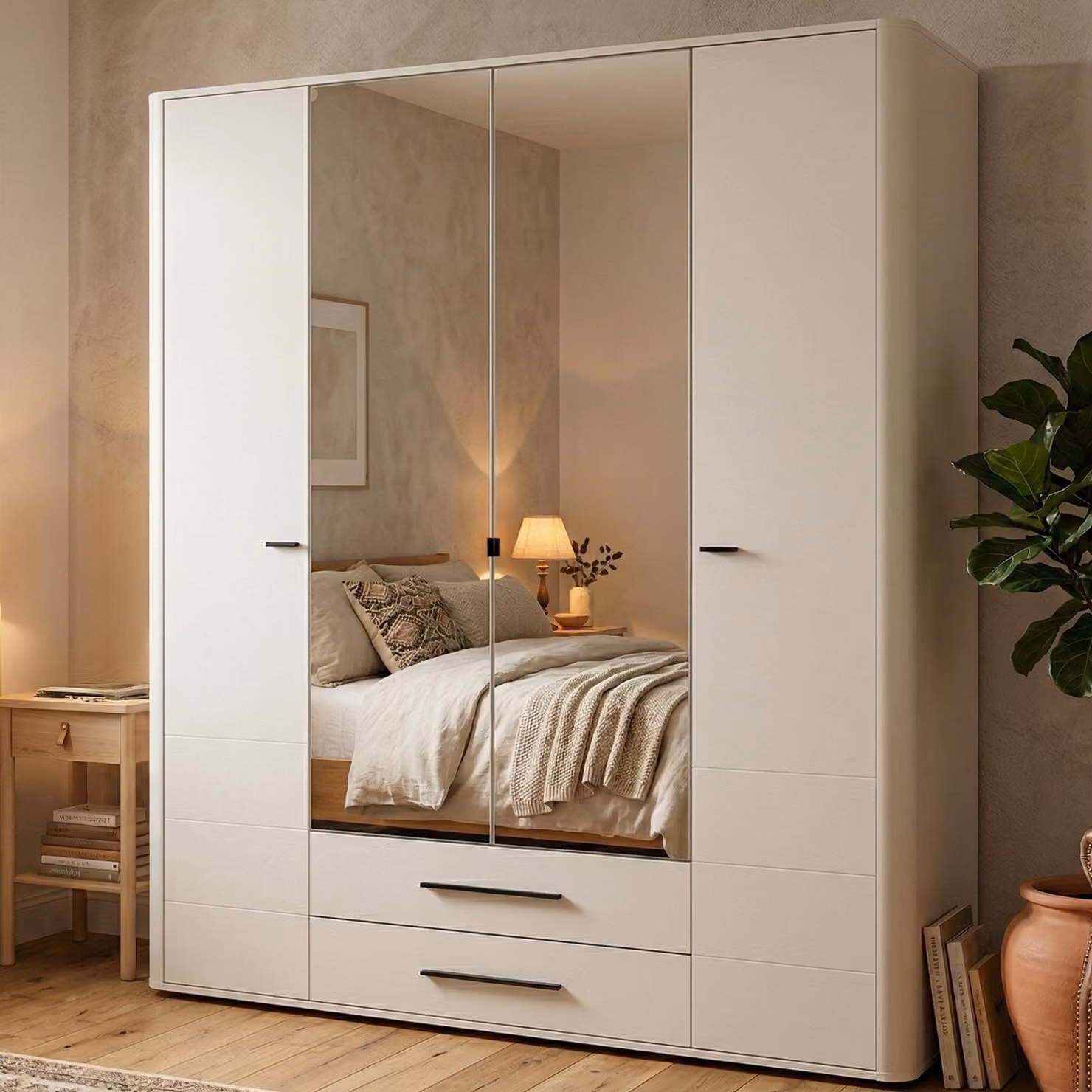 Dmora Guardaroba Grande Taburno 180x211h cm Bianco Crema, 9 Ripiani 2 Cassetti