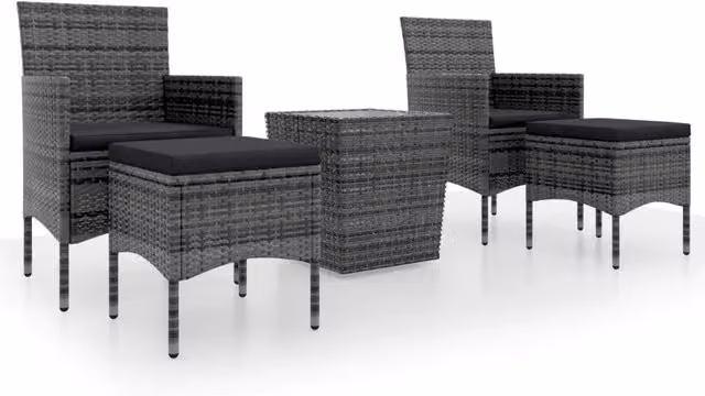 Set Bistrot da Giardino 5pz in Polyrattan e Vetro Temperato Grigio con Design Moderno – 1