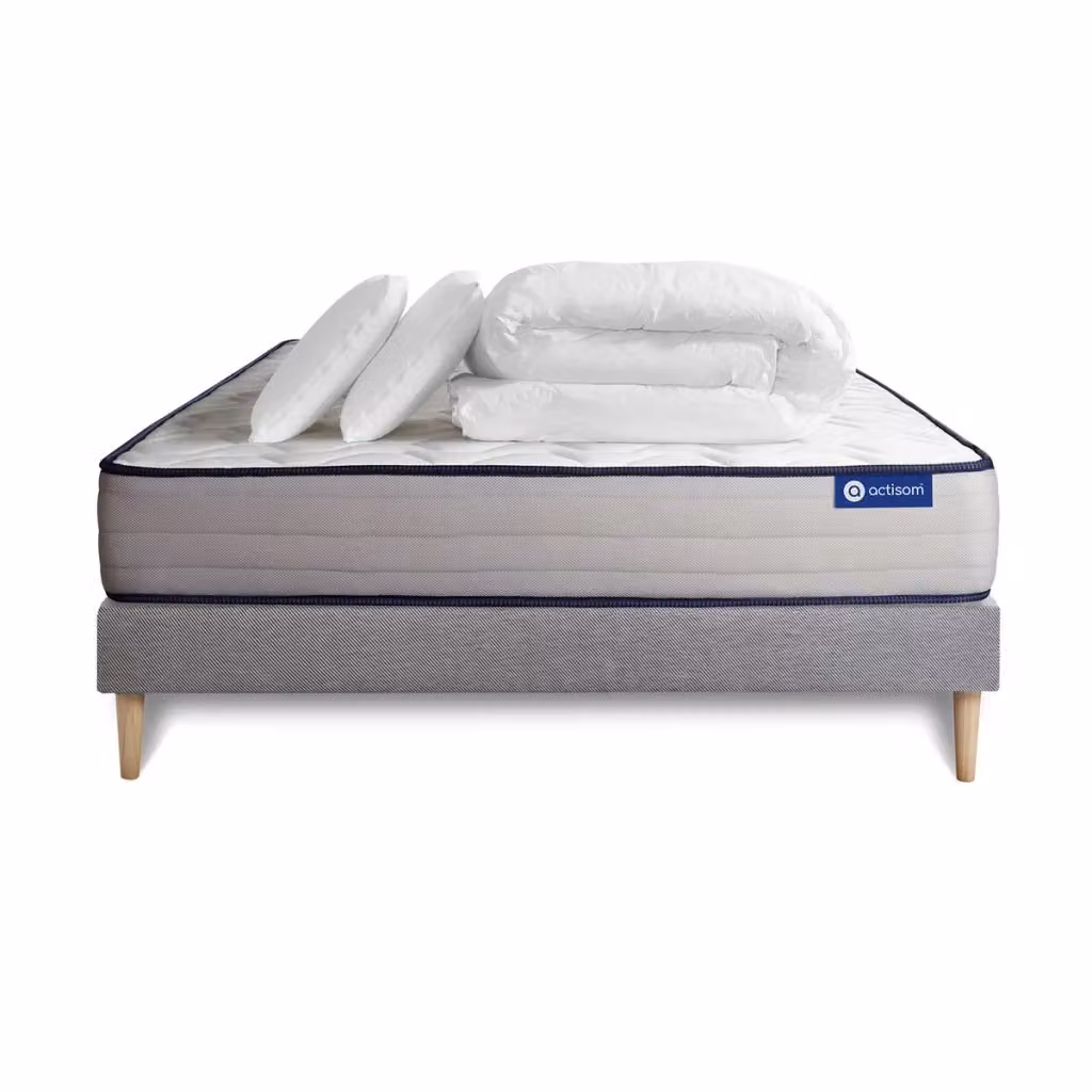 Set letto completo Actisom Hybrid in colore grigio con materasso 200x200 cm, box spring con doghe, 2 cuscini e piumino – 2