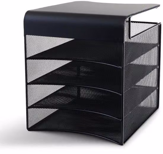 Organizer da ufficio in rete d'acciaio resistente, nero, 26 cm (L) x 31 cm (P) x 30 cm (A), capacità 9 kg