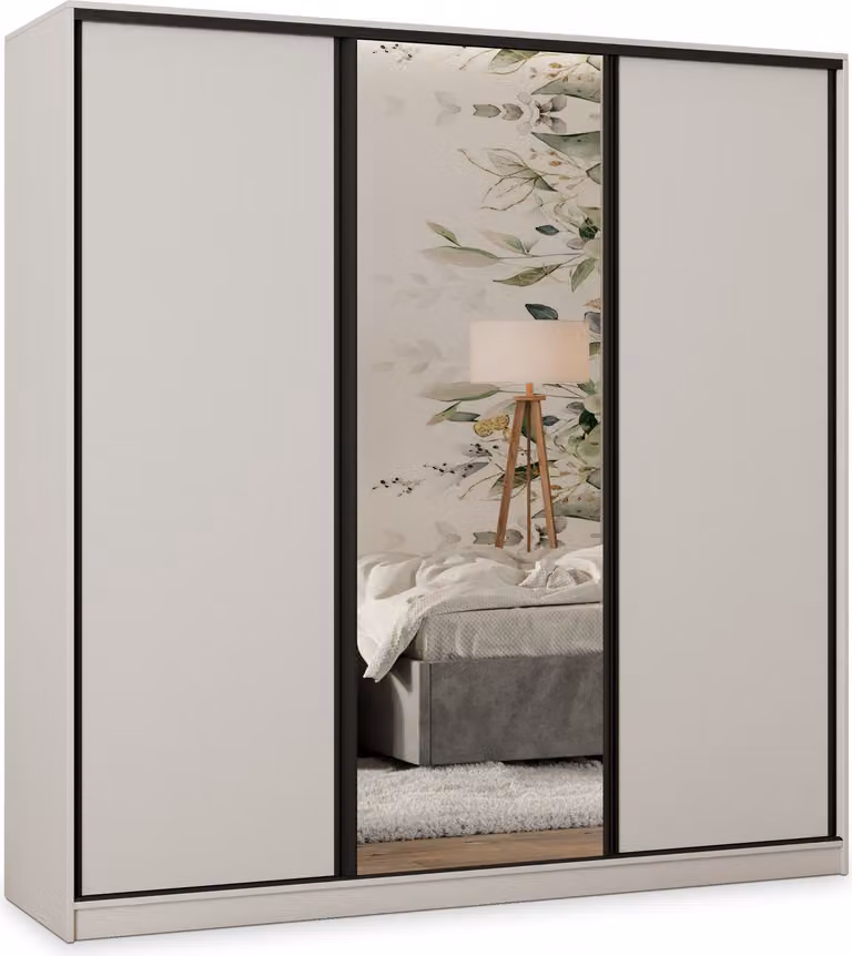 Armadio scorrevole Masseno TARI 200/205/58 cm Armadio con 4 cassetti Armadio per camera da letto a 3 ante con specchio Bianco