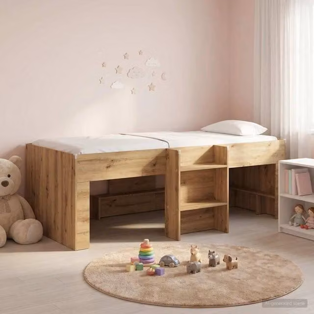 Letto Alto per Bambini Rovere Artigianale 100 x 200 cm 3422570