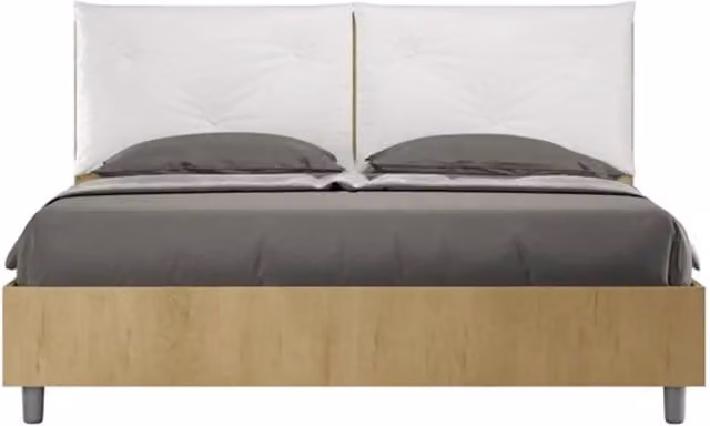 Letto matrimoniale contenitore doppia alzata 160x190 Quercia cuscini similpelle bianco Egos Appia