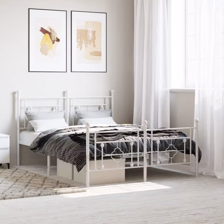 vidaXL Giroletto in metallo bianco con testiera e pediera per adulti L: 142 cm, P: 196 cm, H: 97 cm