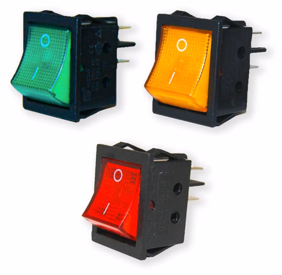 3 interruttori deviatori DPST con spia di controllo, 16 A, 250 V, 3 colori