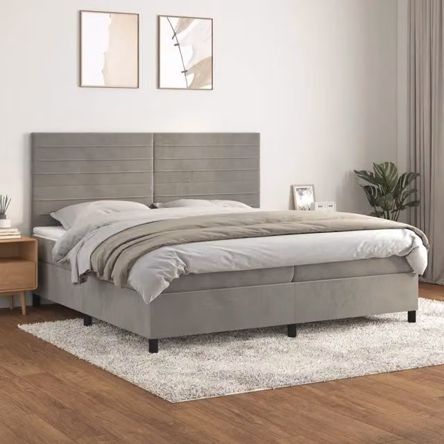 Letto Ibrido con Giroletto a Molle e Materasso vidaXL in Velluto Grigio e Bianco L/P/H: 200 x 200 x 128 cm