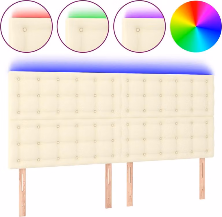 Testiera a LED Crema 160x5x118/128 cm in Pelle finta