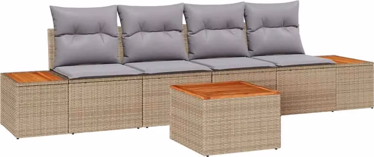 Set Divano da Giardino con cuscino 5 pcs Beige Poly Rattan