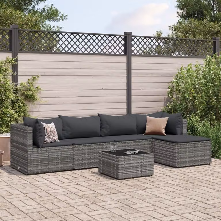 Maison Exclusive - Set da giardino 6 pezzi con cuscini grigio in polyrattan