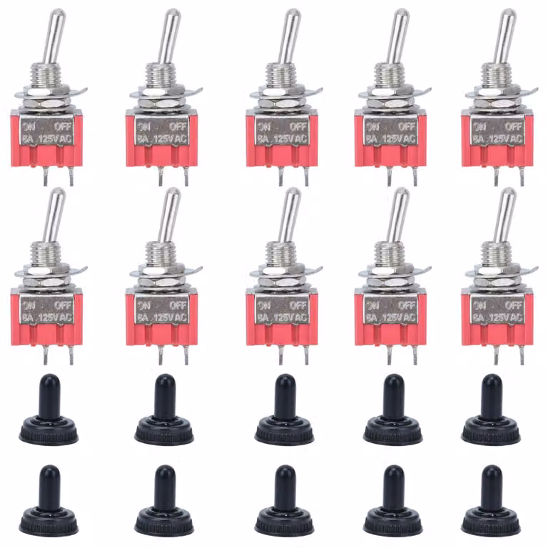Interruttori a levetta mini, confezione da 10, SPST/SPDT, 6A/125V AC, colore rosso