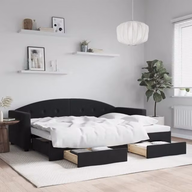 Divano Letto Estraibile con Cassetti Nero 80x200 cm in Velluto 3197346