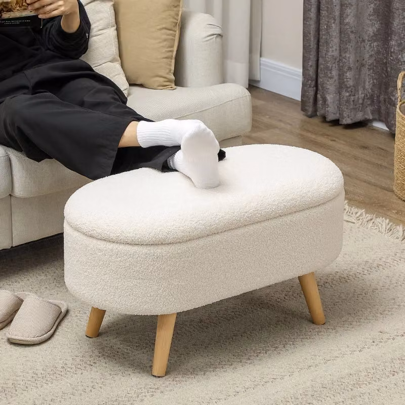 Panca contenitore OKWISH con vano nascosto, seduta imbottita in tessuto e gambe in legno di pino bianco, L 82 x P 41 x H 45 cm – 2