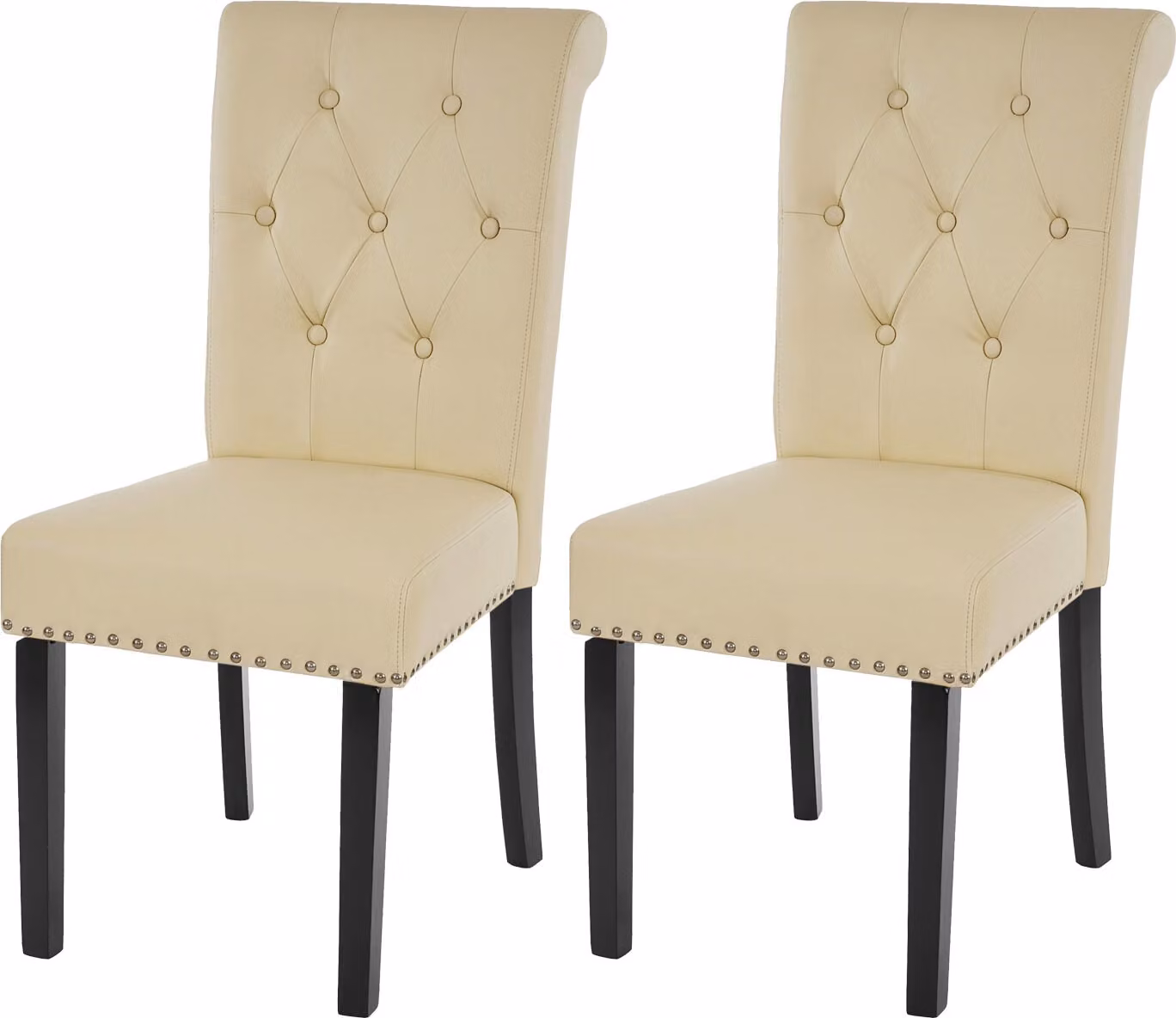 set di 2 sedie per sala da pranzo Chesterfield II, sedia da cucina, rivetti ~ Similcuoio, crema, gambe scure