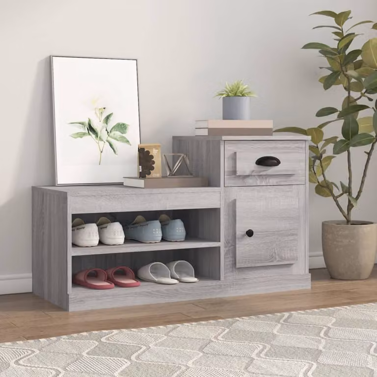 Scarpiera moderna vidaXL in legno grigio con ante a battente e ripiani, L/P/H: 100 x 42 x 60 cm