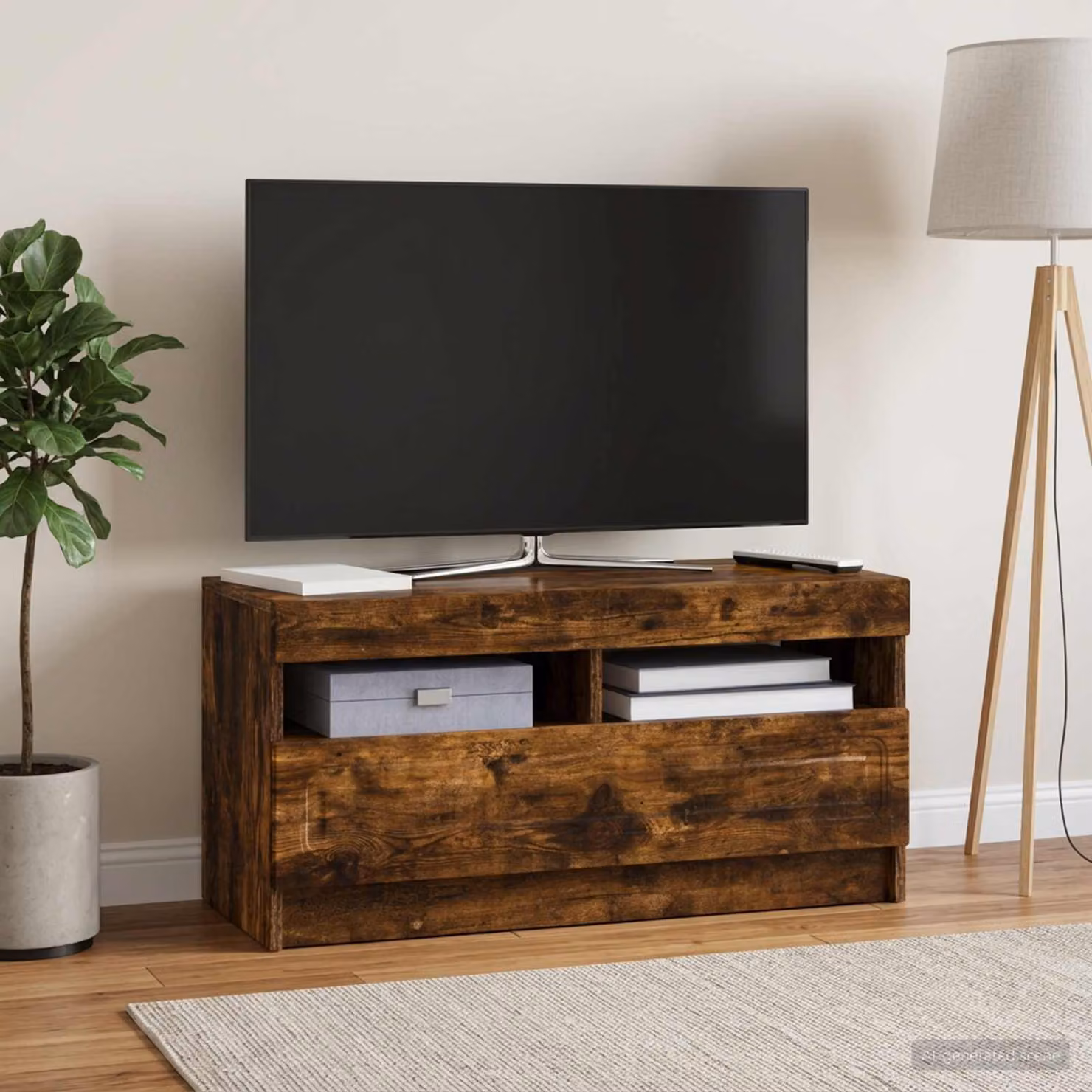 Mobile TV LED vidaXL in legno ingegnerizzato Rovere Fumo marrone con illuminazione integrata e scomparti multimediali